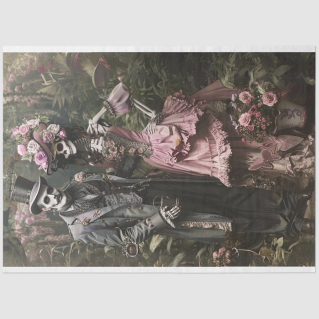 Decoupage Victorian Skeleton Couple  Tissue Paper (Front)