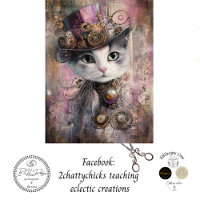 Decoupage Victorian Steampunk Pink Cat