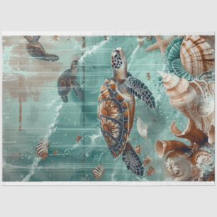 Decoupage Vintage Art of Sea Turtle  Tissue Paper