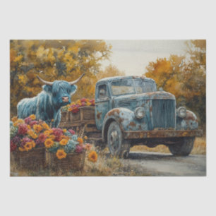 Decoupage Vintage Blue Truck Highland Cow  Tissue Paper