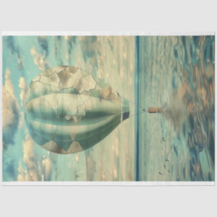 Decoupage Vintage Coastal Hot Air Balloon Blue Hue Tissue Paper