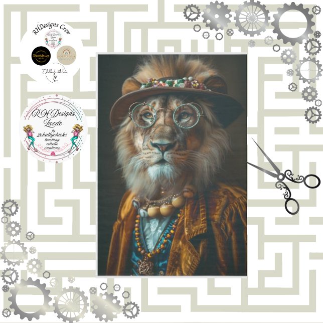 Decoupage Vintage Dressed Steampunk Lion  Tissue Paper (Creator Uploaded)