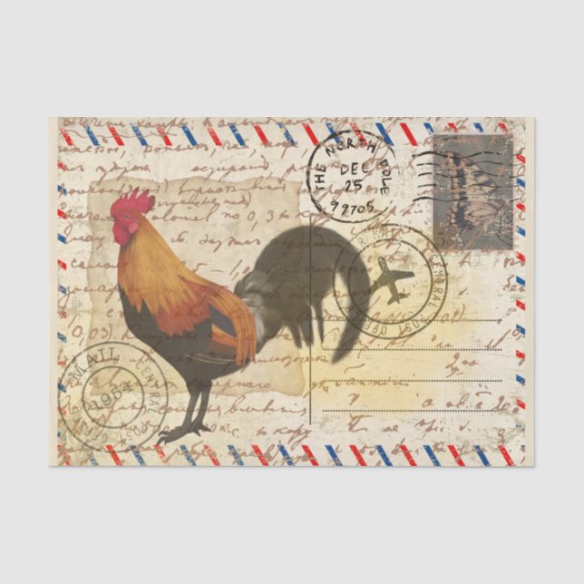 Decoupage Vintage Ephemera Farm Barn Rooster  Tissue Paper (Front)