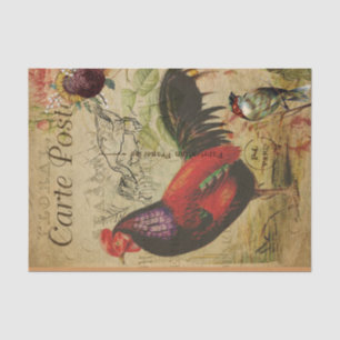  Decoupage Vintage Ephemera Rooster Farm postcard Tissue Paper