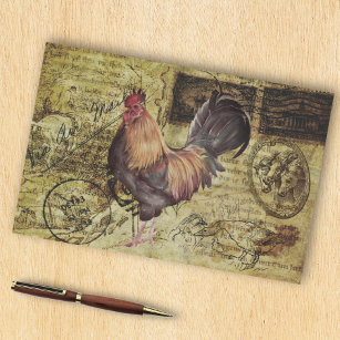  Decoupage Vintage Ephemera Rooster Farm  Tissue Paper