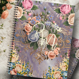 Decoupage Vintage Floral Monogram Spiral Notebook