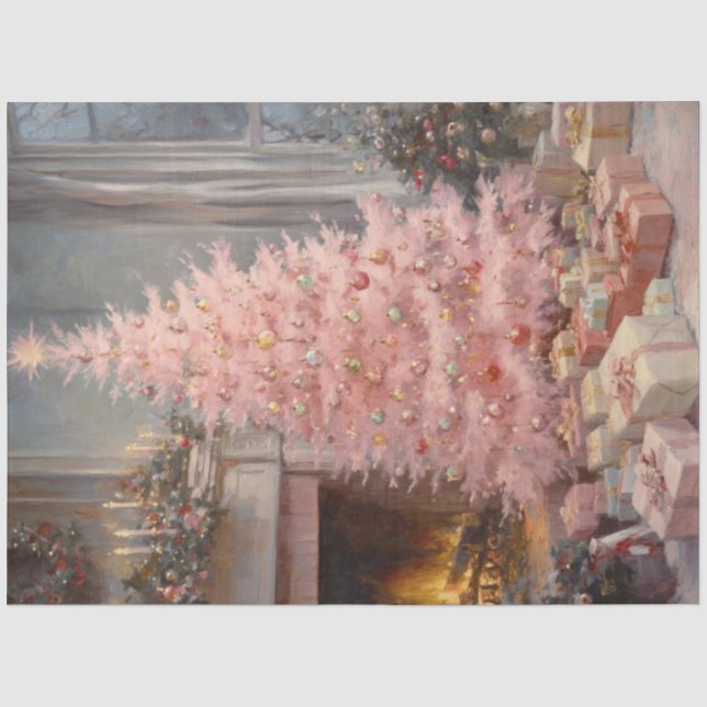 Decoupage Vintage Holiday Christmas Tree Painting Tissue Paper (Front)