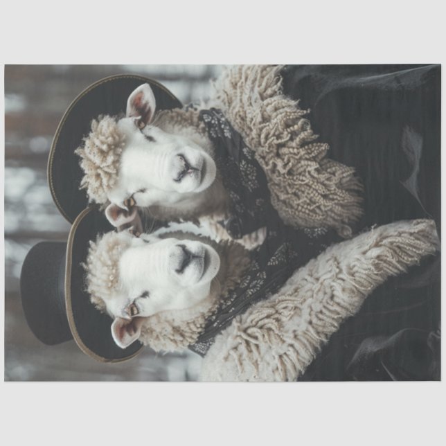 Decoupage Vintage Husband Wife Sheep  Tissue Paper (Front)