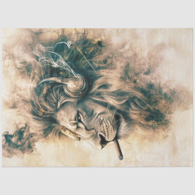 Decoupage Vintage Lion Cigar Headphones Abstract  Tissue Paper (Front)