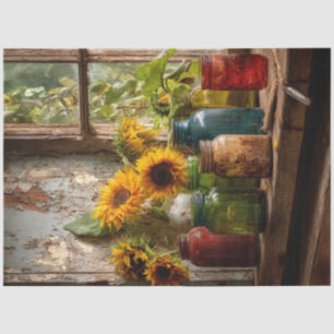 Decoupage Vintage Mason Jars Window Seal Flowers Tissue Paper