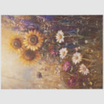 Decoupage Vintage Painting Sunflower & Wildflowers Tissue Paper<br><div class="desc">The image is a vibrant and detailed painting of a field of flowers. The central focus is on three large sunflowers with bright yellow petals and dark centres. Surrounding the sunflowers are various other flowers, including white daisies, pink and red blossoms, and tall purple flowers. The background is a blend...</div>