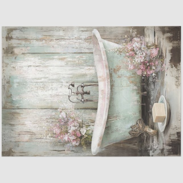 Decoupage Vintage Pale Blue Tub  Tissue Paper (Front)