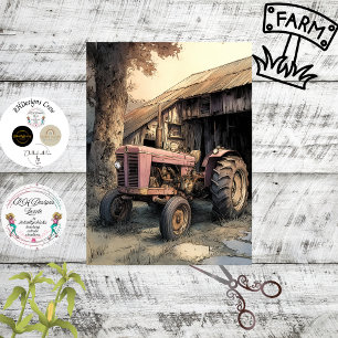 Decoupage Vintage Pink Tractor and Rustic Barn  Tissue Paper