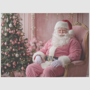 Decoupage Vintage Pink White Santa Theme Tissue Paper