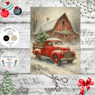 Decoupage Vintage Red Truck Christmas Scene Tissue Paper