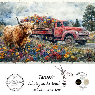Decoupage Vintage Red Truck Field Flowers Tissue Paper