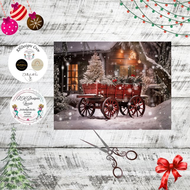 Decoupage Vintage Red Wagon Winter Scene Tissue Paper (Creator Uploaded)