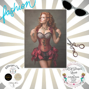 Decoupage Vintage Redhead Woman Red Corset  Tissue Paper