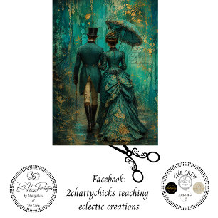 Decoupage Vintage Romance Couple Teal Gold Tissue Paper