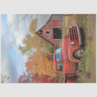 Decoupage Vintage Rust Red Truck Autumn Scene