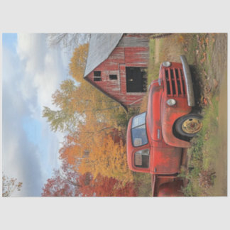 Decoupage Vintage Rust Red Truck Autumn Scene Tissue Paper