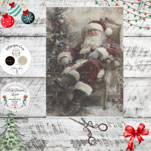 Decoupage Vintage Santa in Ornate Chair Tissue Paper