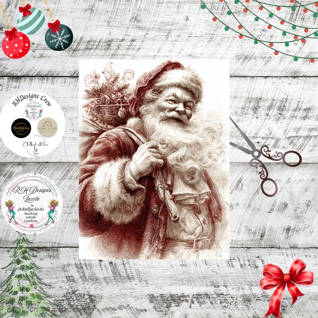 Decoupage Vintage Santa Painterly Red  Tissue Paper (Creator Uploaded)