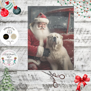 Decoupage Vintage Santa Red Truck Great Pyrenees  Tissue Paper
