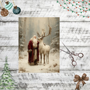 Decoupage Vintage Santa Reindeer Snowy Forest Tissue Paper