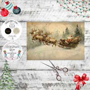 Decoupage Vintage Santa Sleigh Postcard  Tissue Paper
