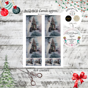 Decoupage Vintage Steam Engine Country Christmas  Tissue Paper