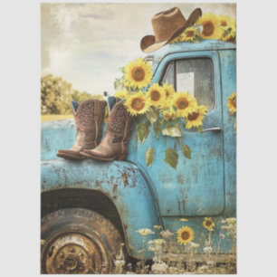Decoupage Vintage Truck Sunflowers Boots & Hat Tissue Paper