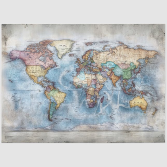 Decoupage Vintage World Map  Tissue Paper (Front)