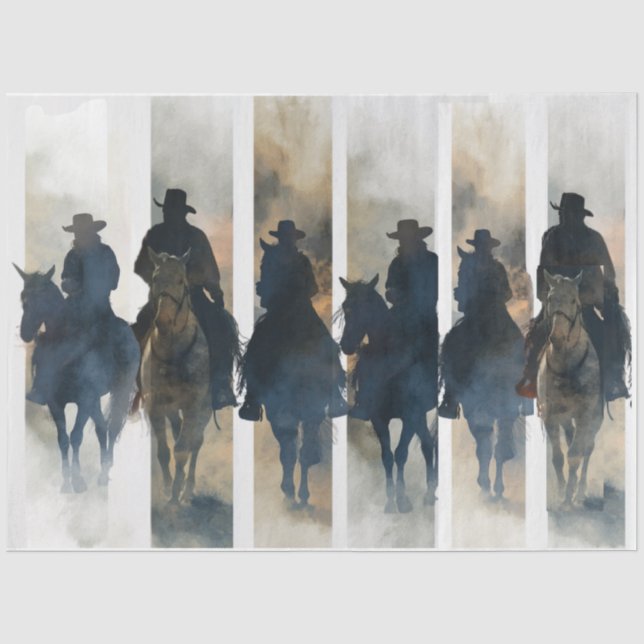 Decoupage Watercolor Collage Brush 6 Cowboys Tissue Paper (Front)