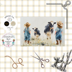 Decoupage Watercolor Cowboy Cowgirl Children Kids Tissue Paper