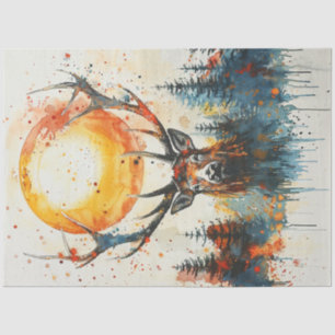 Decoupage Watercolor Stag Bright Orange Sun Tissue Paper