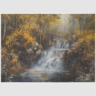Decoupage Waterfall Autumn Forest Scene Tissue Paper
