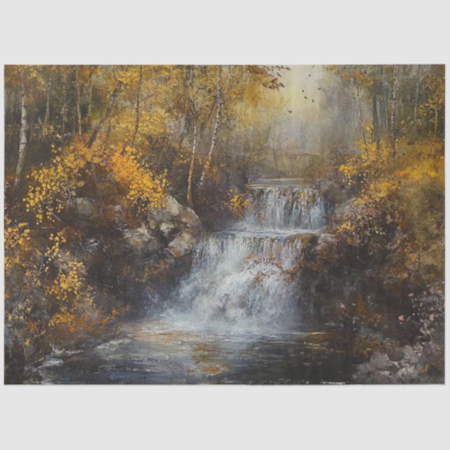 Decoupage Waterfall Autumn Forest Scene  Tissue Paper (Front)