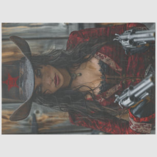 Decoupage Western Cowgirl Sheriff 2 Guns  Tissue Paper
