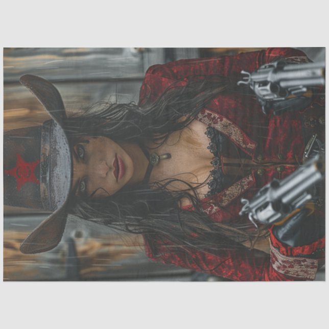 Decoupage Western Cowgirl Sheriff 2 Guns  Tissue Paper (Front)