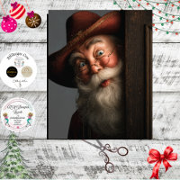 Decoupage Western Peeking Santa Clause Cowboy Hat