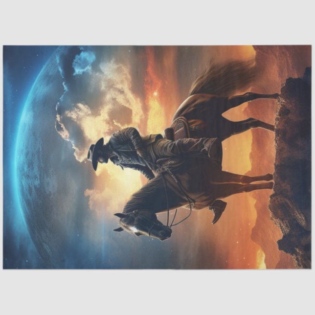 Decoupage Western Scene Cowboy Horse Moon Tissue Paper (Front)