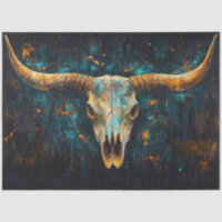 Decoupage Western Skull Longhorn Teal Rust