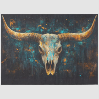 Decoupage Western Skull Longhorn Teal Rust Tissue Paper
