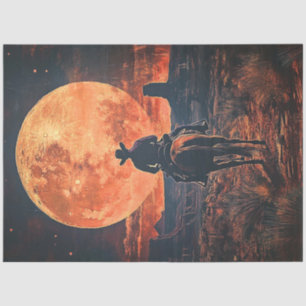 Decoupage Western Theme Cowboy Riding Towards Moon Tissue Paper