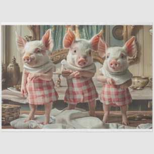 Decoupage Whimsical 3 Pigs Chequered Dresses Tissue Paper