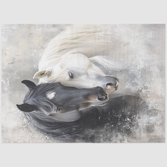 Decoupage Whimsical Abstract Black White Horse  Tissue Paper (Front)