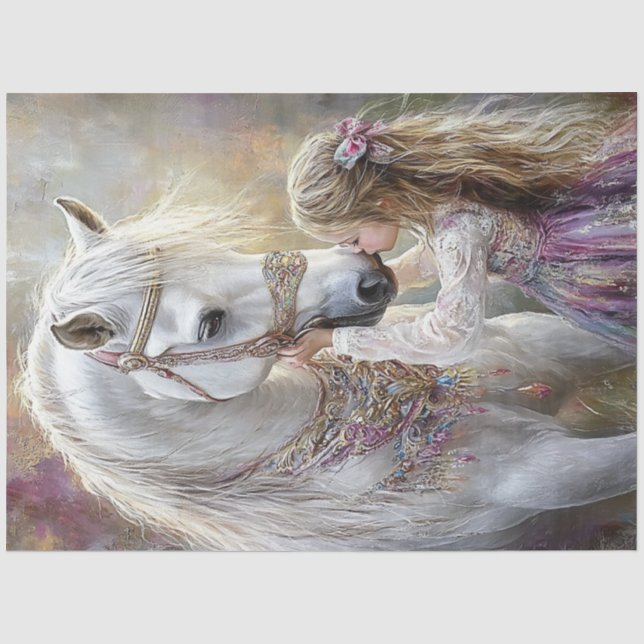 Decoupage Whimsical Adorned Horse & Child  Tissue Paper (Front)