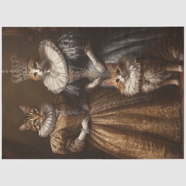 Decoupage Whimsical Artistic Portrait Cat Family  Tissue Paper (Front)