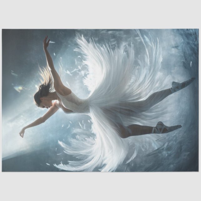 Decoupage Whimsical Ballet Dancer in White  Tissue Paper (Front)